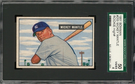 1951 Bowman #253 Mickey Mantle Rookie Card – SGC 50 VG/EX 4